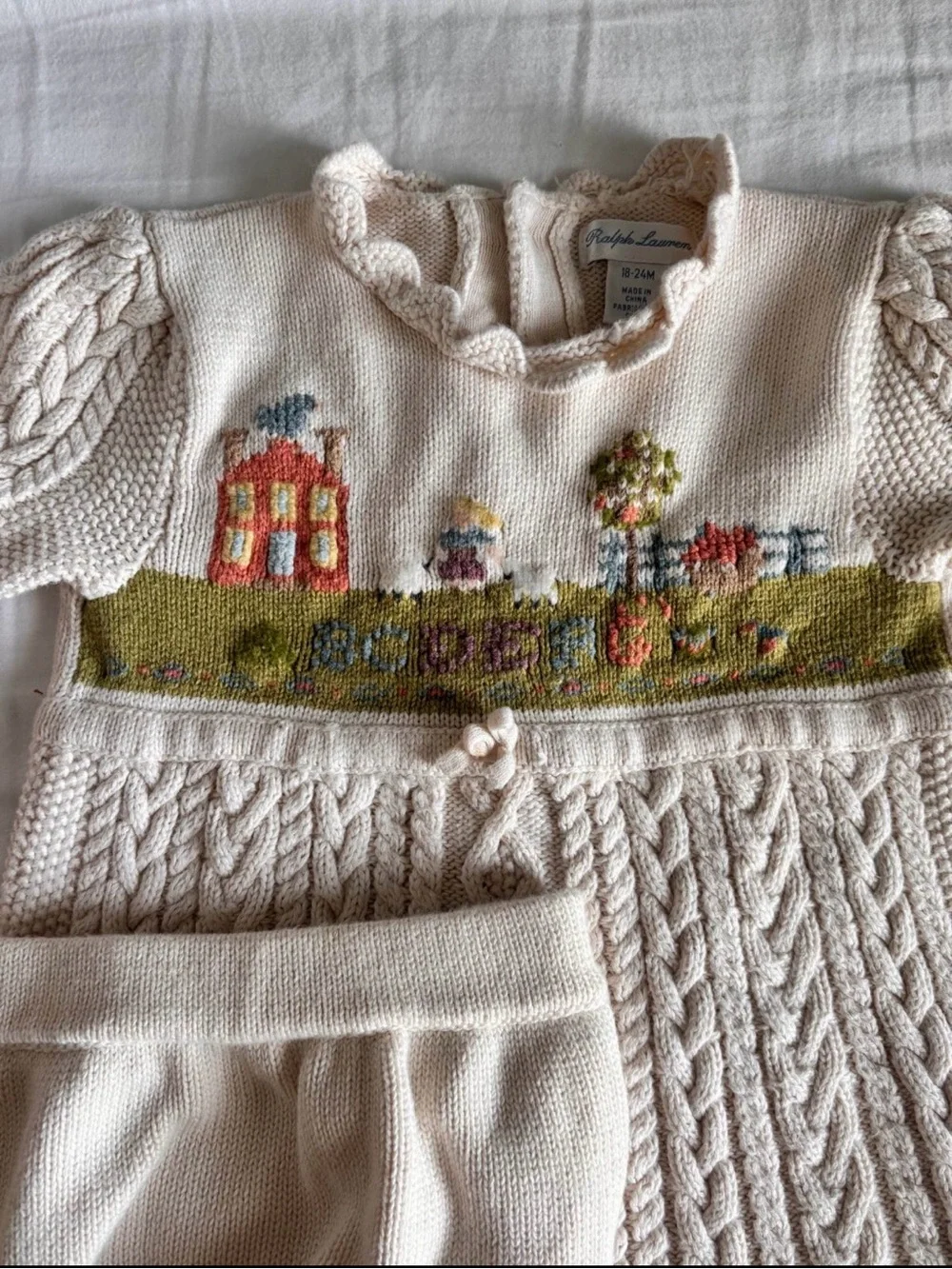 Intarsia-Knit Cream Cable Sweater Dress & Bloomers - Ralph Lauren